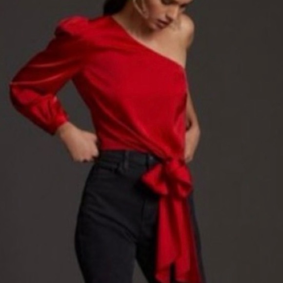 Anthropologie Mare Mare Red One-Shoulder Top, small - Picture 2 of 12